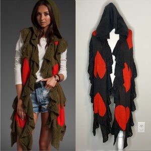 Wildfox Hooded Ruffled Scarf Wrap Wool blend